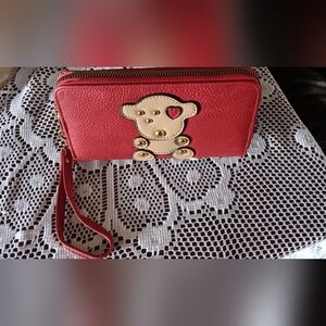 Teddy Bear Zip Around Wallet, 12 Card Slots, Center Zip Pocket, NWOT, Red